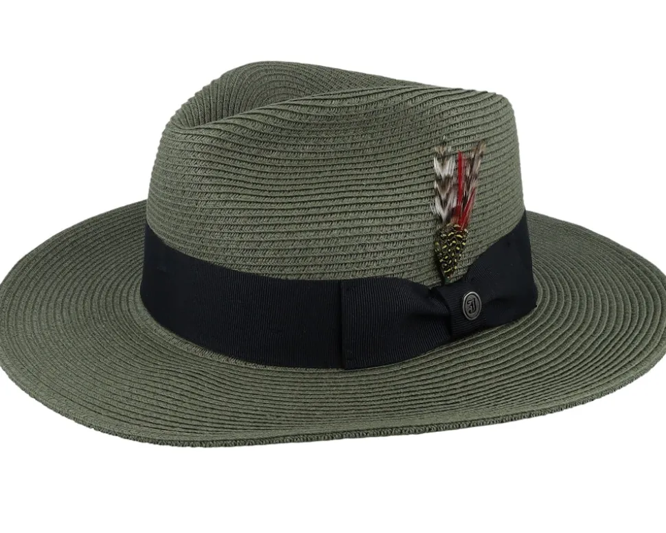 Summer C-crown Straw Hat Olive Fedora - Jaxon & James
