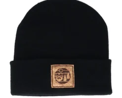 Sunset Logo Patch Black Beanie - Bearded Man