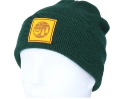 Sunset Logo Patch Bottle Green Beanie - Bearded Man