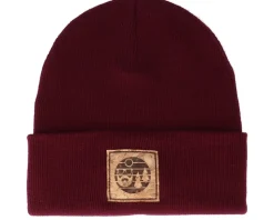 Sunset Logo Patch Burgundy Beanie - Bearded Man