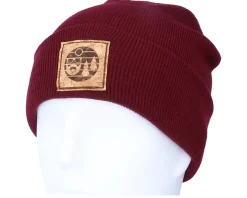 Sunset Logo Patch Burgundy Beanie - Bearded Man