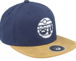 Sunset White Logo Navy/Suede Snapback - Bearded Man