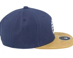 Sunset White Logo Navy/Suede Snapback - Bearded Man