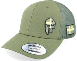 Sverige Sweden Army Skull Olive Trucker - Army Head