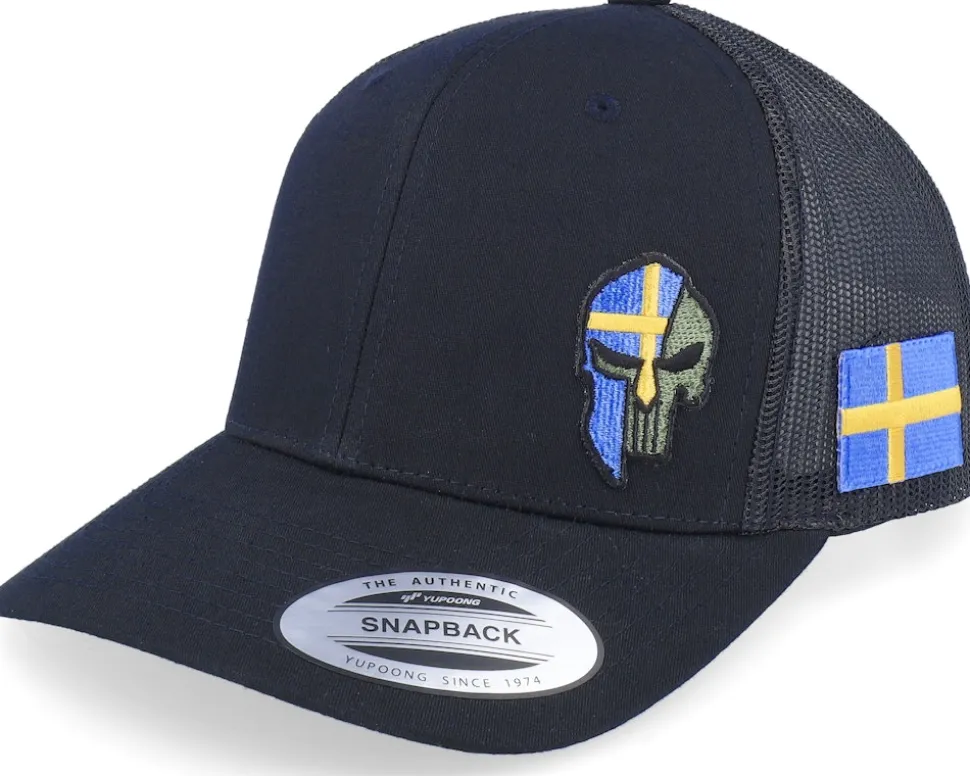 Sverige Sweden Color Army Skull Black Trucker - Army Head