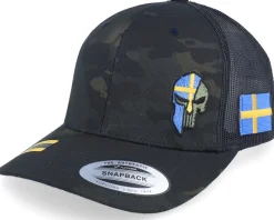 Sverige Sweden Color Army Skull Black Trucker - Army Head