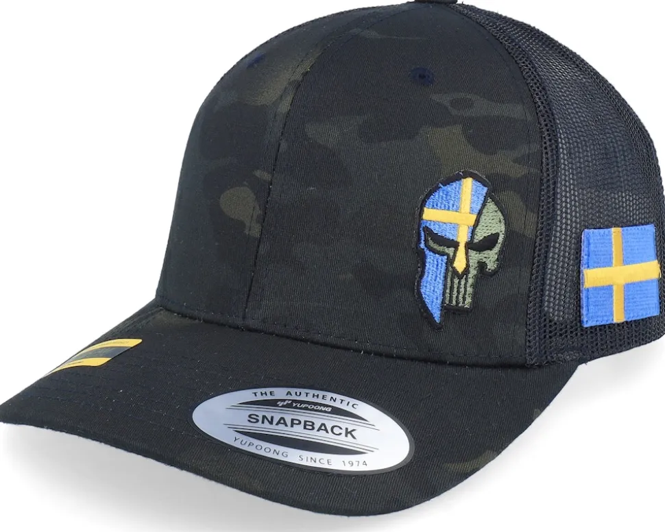 Sverige Sweden Color Army Skull Black Trucker - Army Head