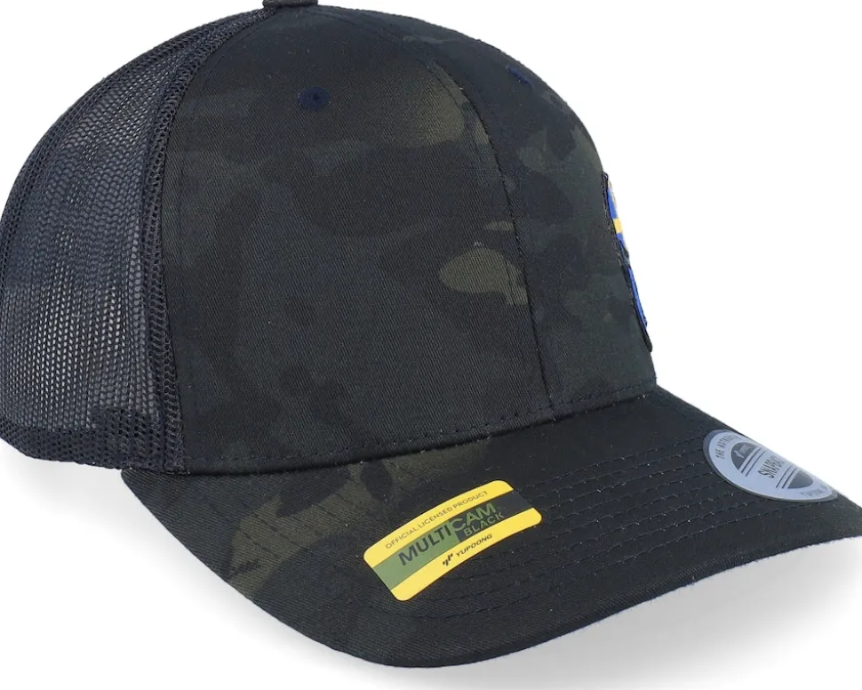 Sverige Sweden Color Army Skull Multicam Black Trucker - Army Head