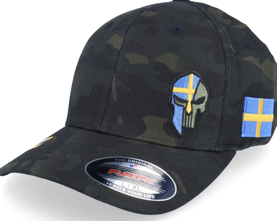 Sverige Sweden Color Army Skull Black Flexfit - Army Head