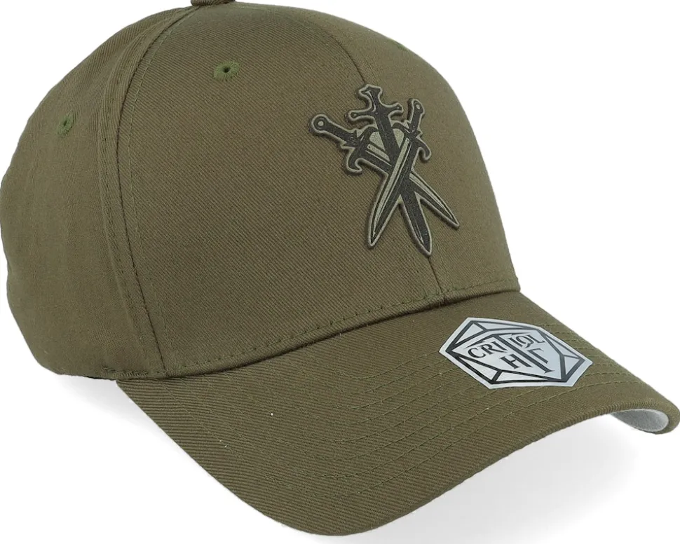 Swords Crossed Wooly Combed Olive Flexfit - Critiql Hit