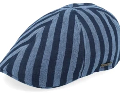 Texas Bold Linen Stripe Blue Stripe Flat Cap - Stetson
