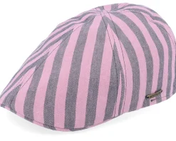 Texas Bold Linen Stripe Rose/Grey Stripe Flat Cap - Stetson