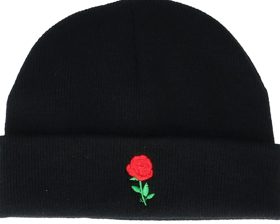 Tiny Red Rose Black Short Beanie - Iconic