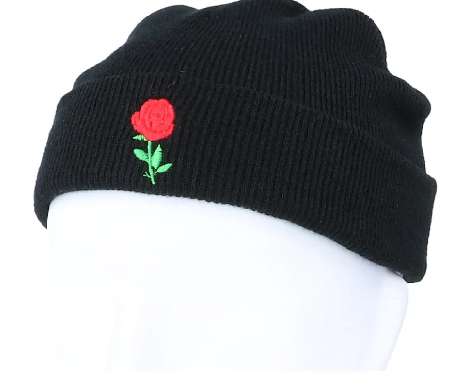 Tiny Red Rose Black Short Beanie - Iconic