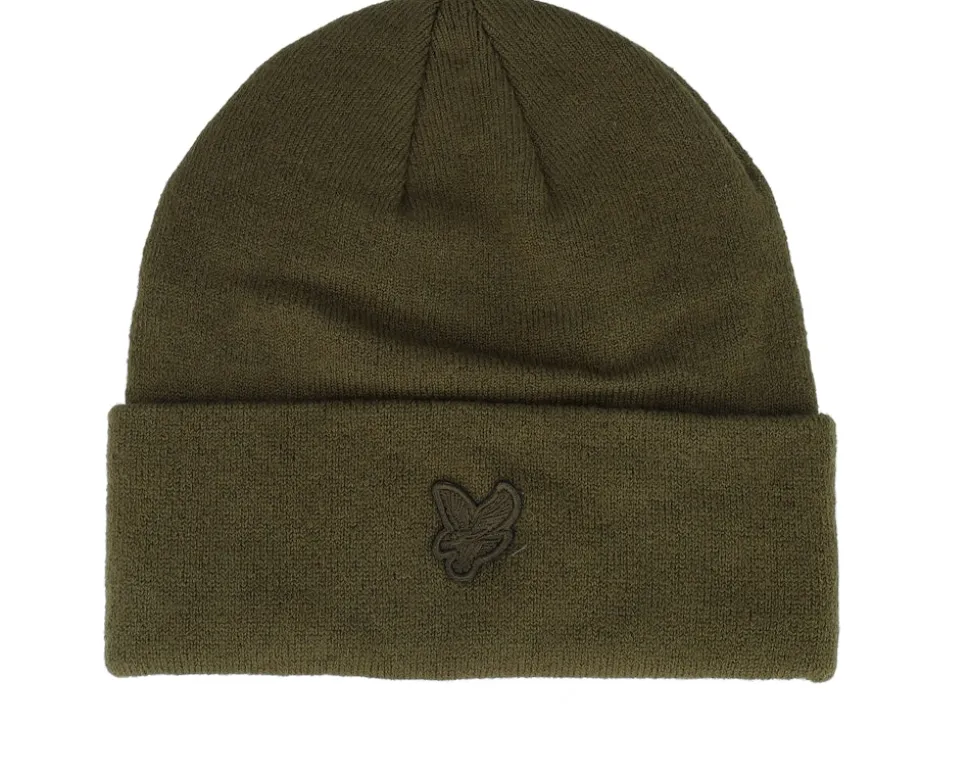 Tonal Eagle Beanie Olive Cuff - Lyle & Scott