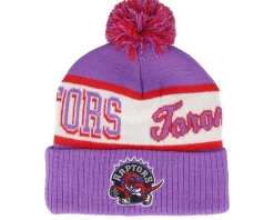 Toronto Raptors Block Sweep Pom Knit Hwc Purple Pom - Mitchell & Ness