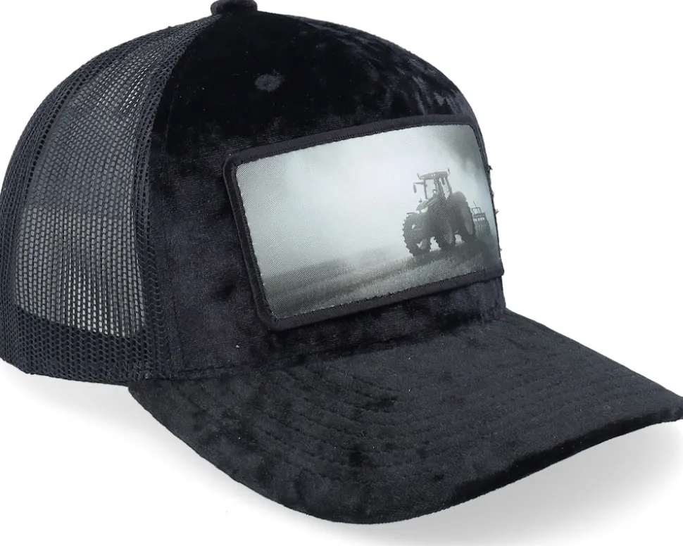 Tractor Black & White Patch Velvet Black A-Frame Trucker - Calza Pennello