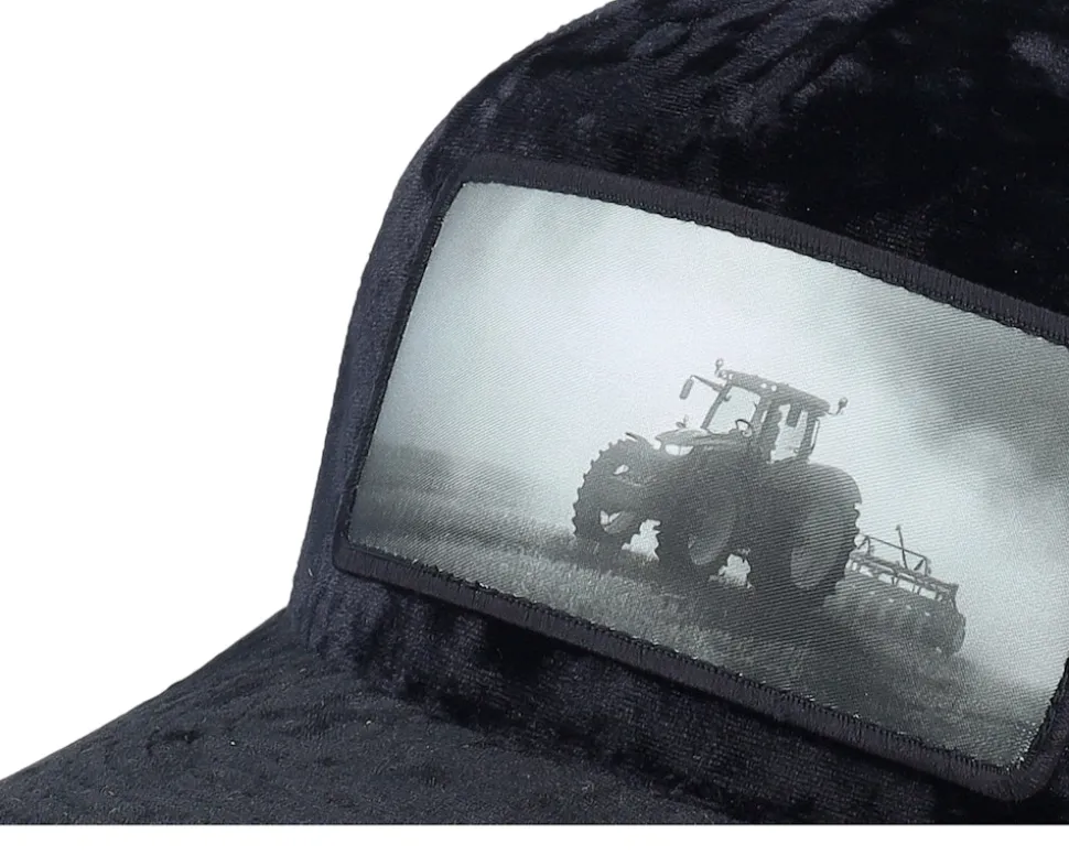 Tractor Black & White Patch Velvet Black A-Frame Trucker - Calza Pennello
