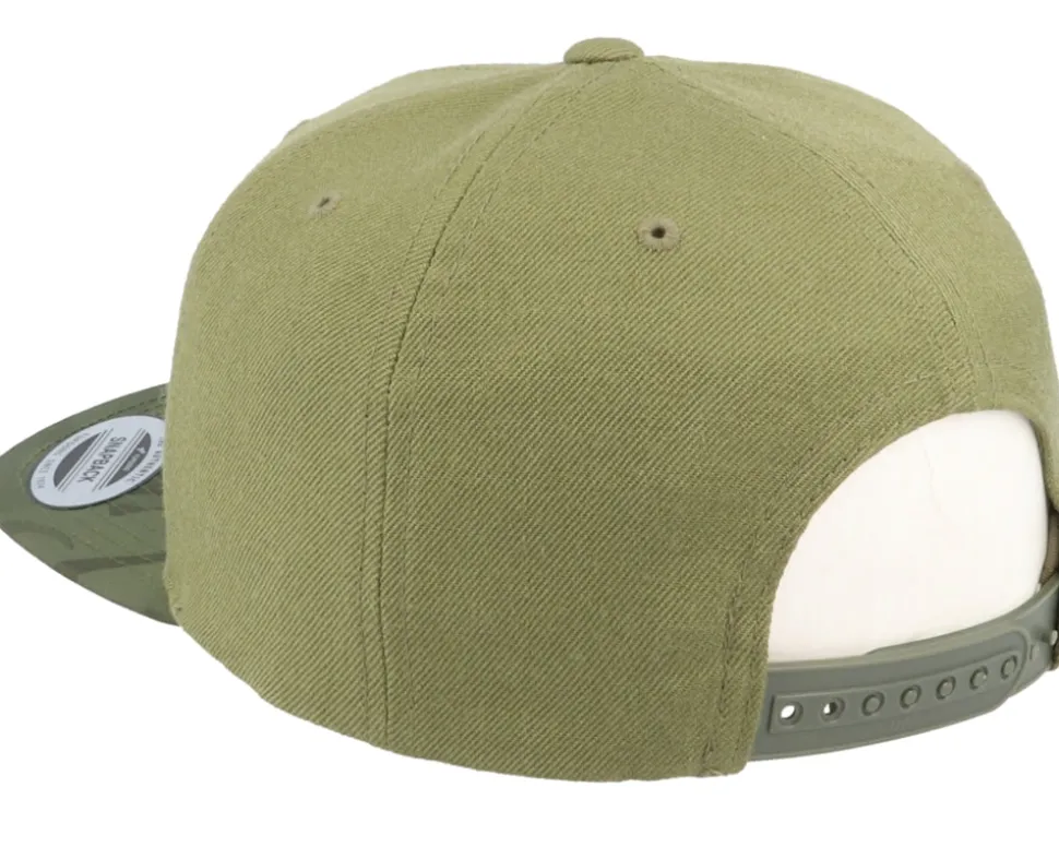 Tre Kronor Shield Side Panel Camo Olive Snapback - Army Head