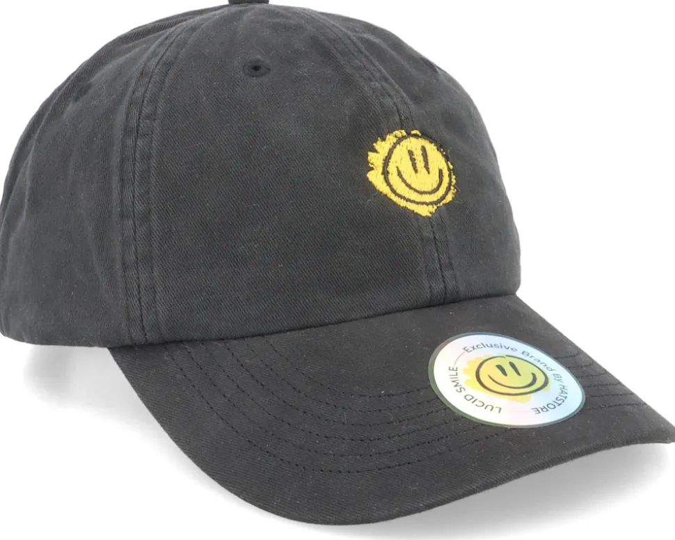 Trippy Smiley Washed Black Dad Cap - Lucid Smile