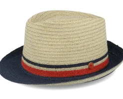 Troy Paper Beige/Navy Trilby Straw Hat - Mayser