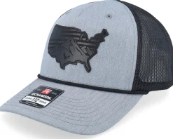 Usa Map Flag Black Patch Heather Grey/Black Rope A-Frame Trucker - Iconic
