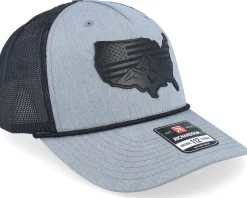 Usa Map Flag Black Patch Heather Grey/Black Rope A-Frame Trucker - Iconic