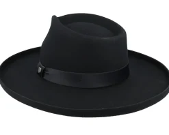 Victoria Felt Black/Black Satin Fedora - Brixton
