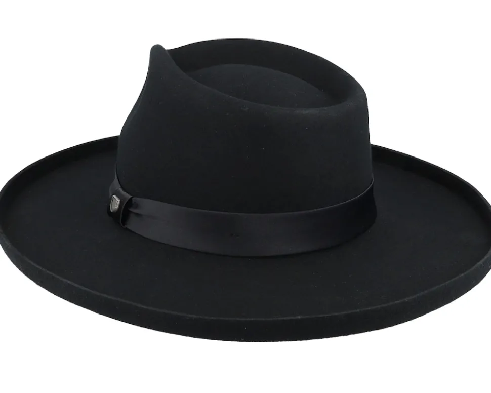 Victoria Felt Black/Black Satin Fedora - Brixton