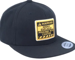 Warning Highly Explosive Patch Black Snapback - Iconic
