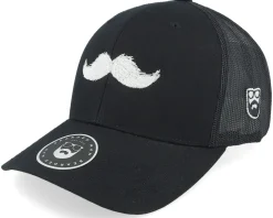 White Moustache Movember Black A-Frame Trucker - Bearded Man