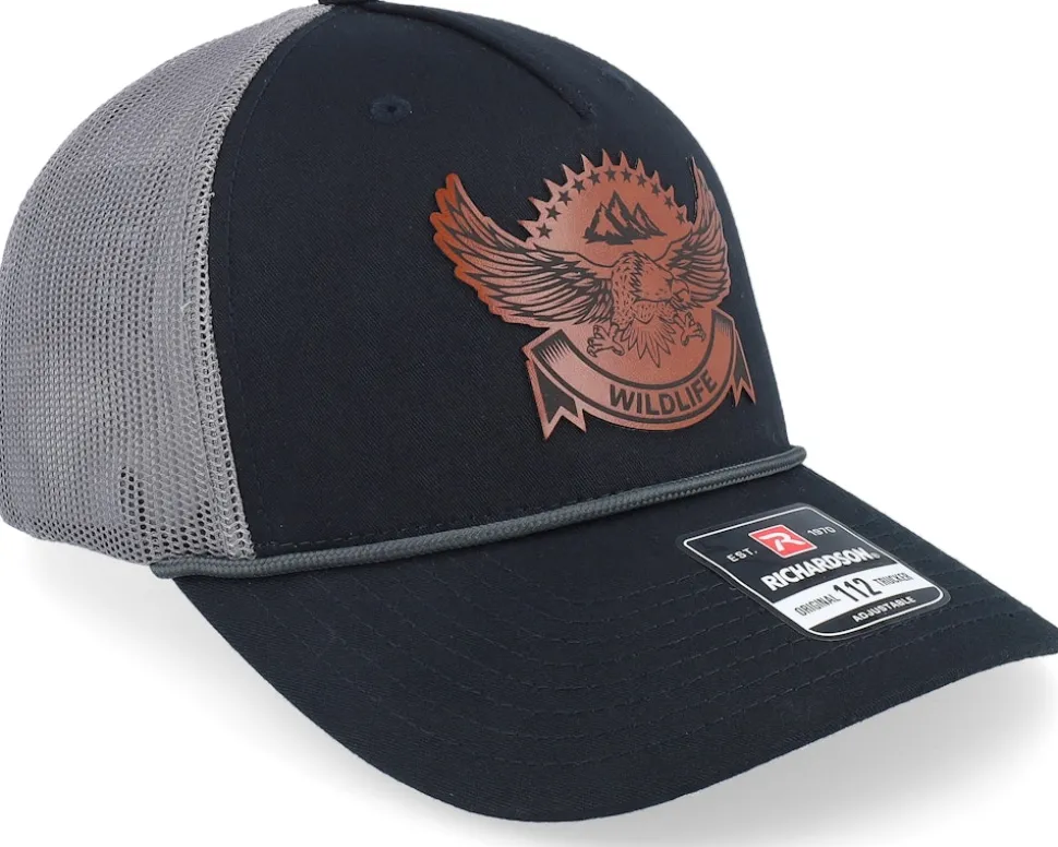 Wildlife Eagle Brown Patch Black/Charcoal Rope A-Frame Trucker - Wild Spirit