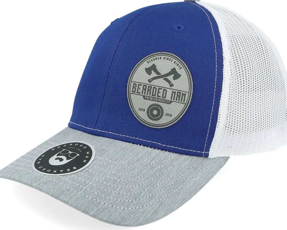 Wood Work Emblem 112 Tri Royal/White/Heather Trucker - Bearded Man